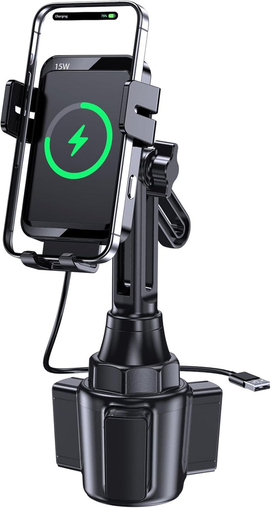 Wireless Car Charger,  15W/10W/7.5W Cup Holder Phone Mount, Auto Clamping Fast Charging Car Mount, Air Vent Phone Holder for Iphone 16 15/14/13/12 Pro/12/11/Xs/X/8, Samsung S23/S22/S10/S9/S8, Etc