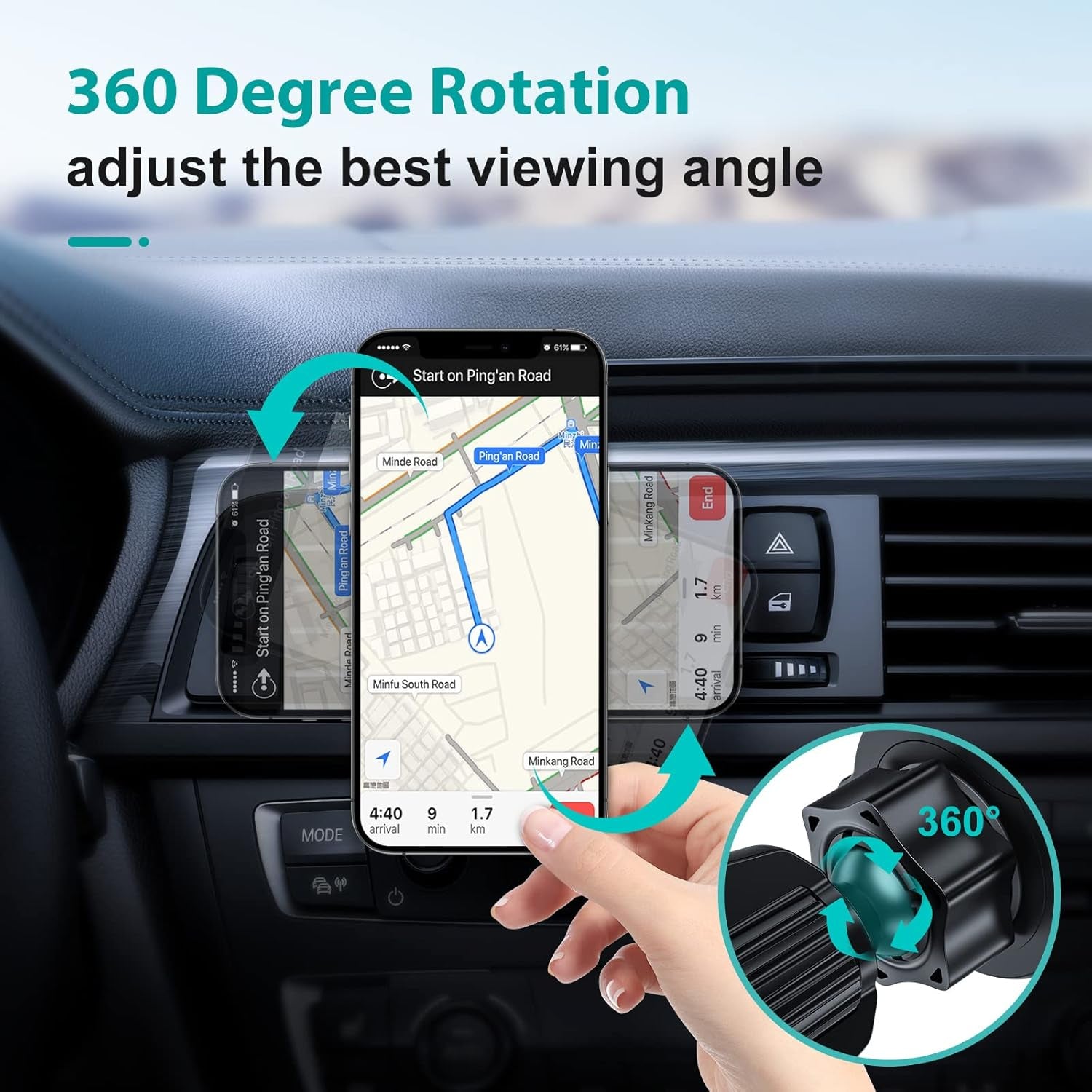 Air Vent Phone Mount for Socket Grips, [Upgraded Clip] Universal Car Phone Holder Cradle for Swappable Collapsible Grip with Adjustable 360°Rotation Compatible with Iphone & Samgsung Galaxy
