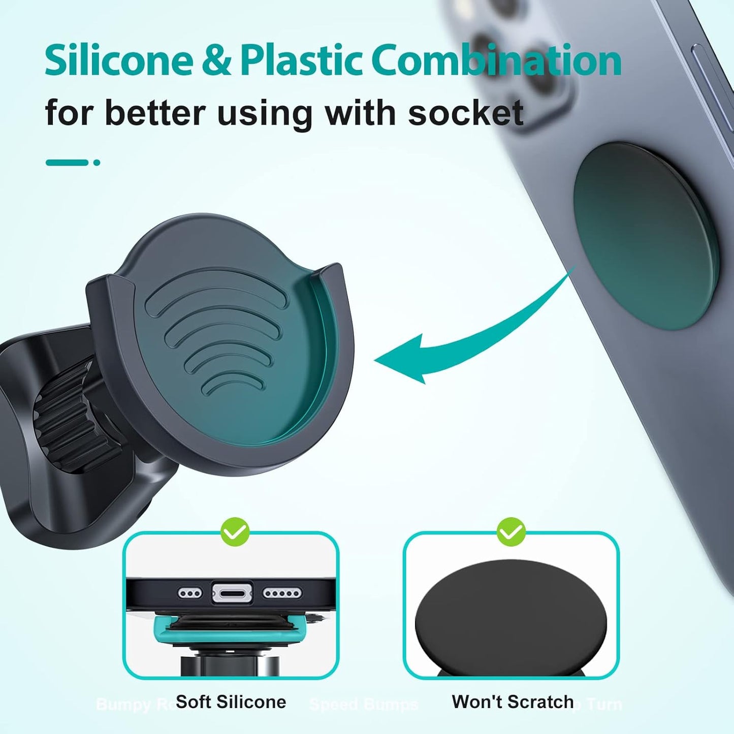 Air Vent Phone Mount for Socket Grips, [Upgraded Clip] Universal Car Phone Holder Cradle for Swappable Collapsible Grip with Adjustable 360°Rotation Compatible with Iphone & Samgsung Galaxy