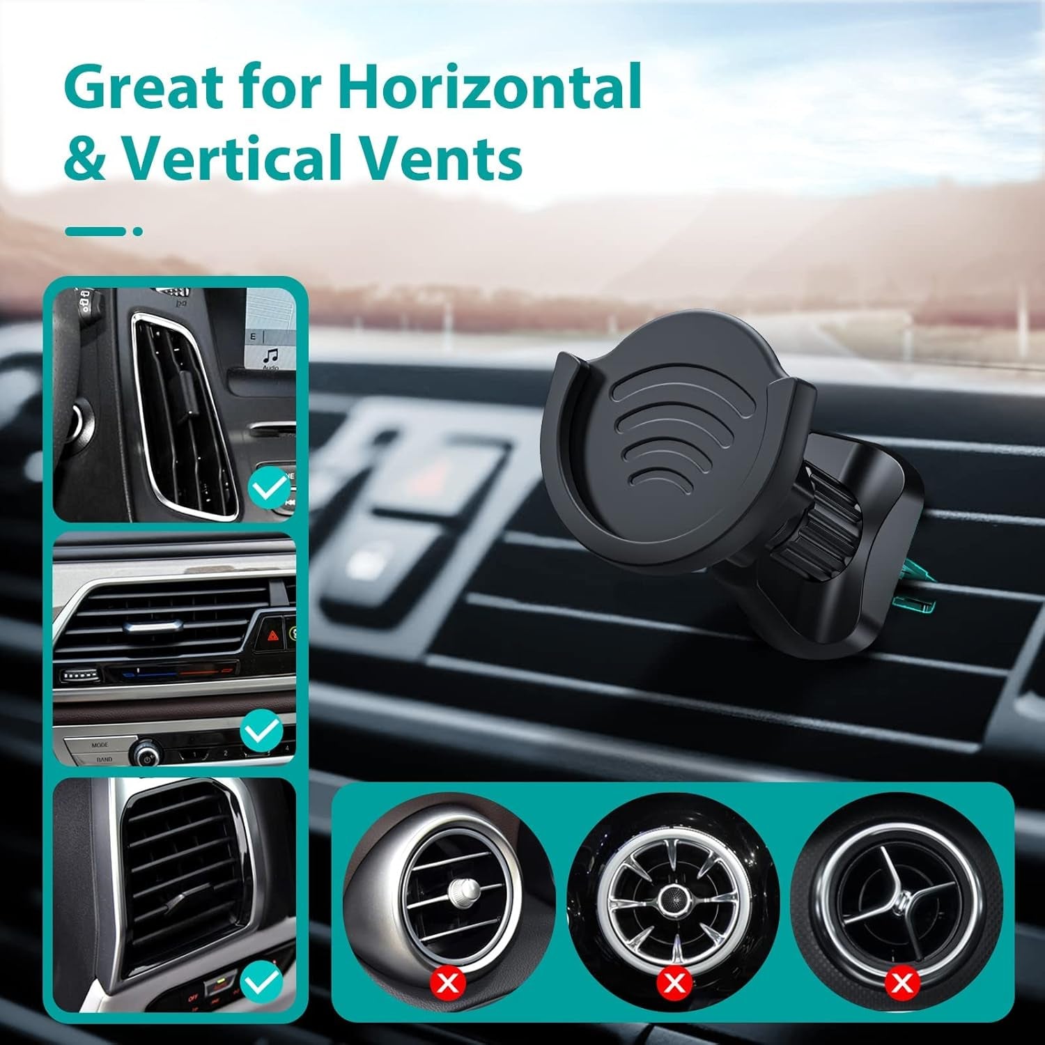 Air Vent Phone Mount for Socket Grips, [Upgraded Clip] Universal Car Phone Holder Cradle for Swappable Collapsible Grip with Adjustable 360°Rotation Compatible with Iphone & Samgsung Galaxy